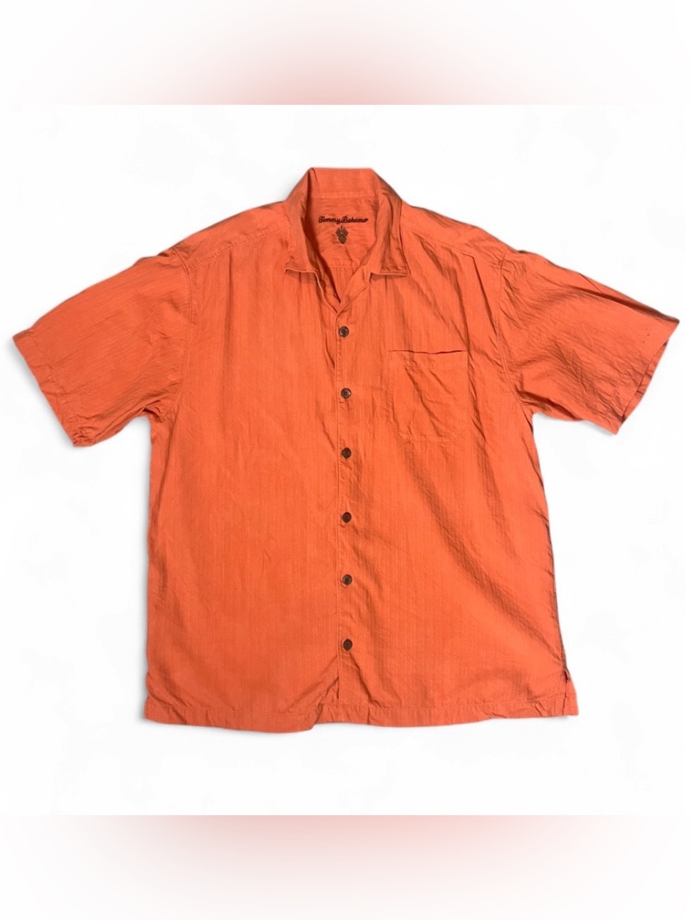 Tommy Bahama Orange Short-Sleeve Silk Button-Down Shirt Resortwear Vacation L